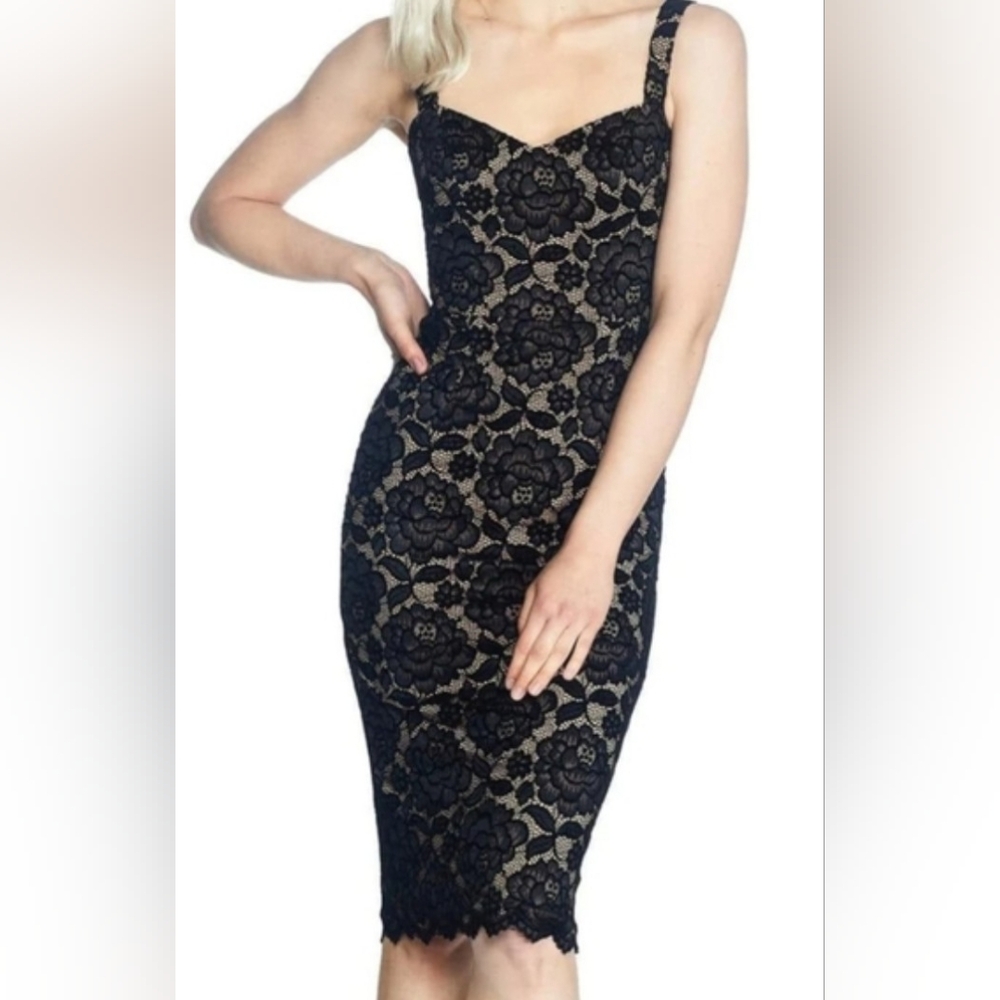 Dress the Population Black and Tan Lace Dress,Size XS ,Euc